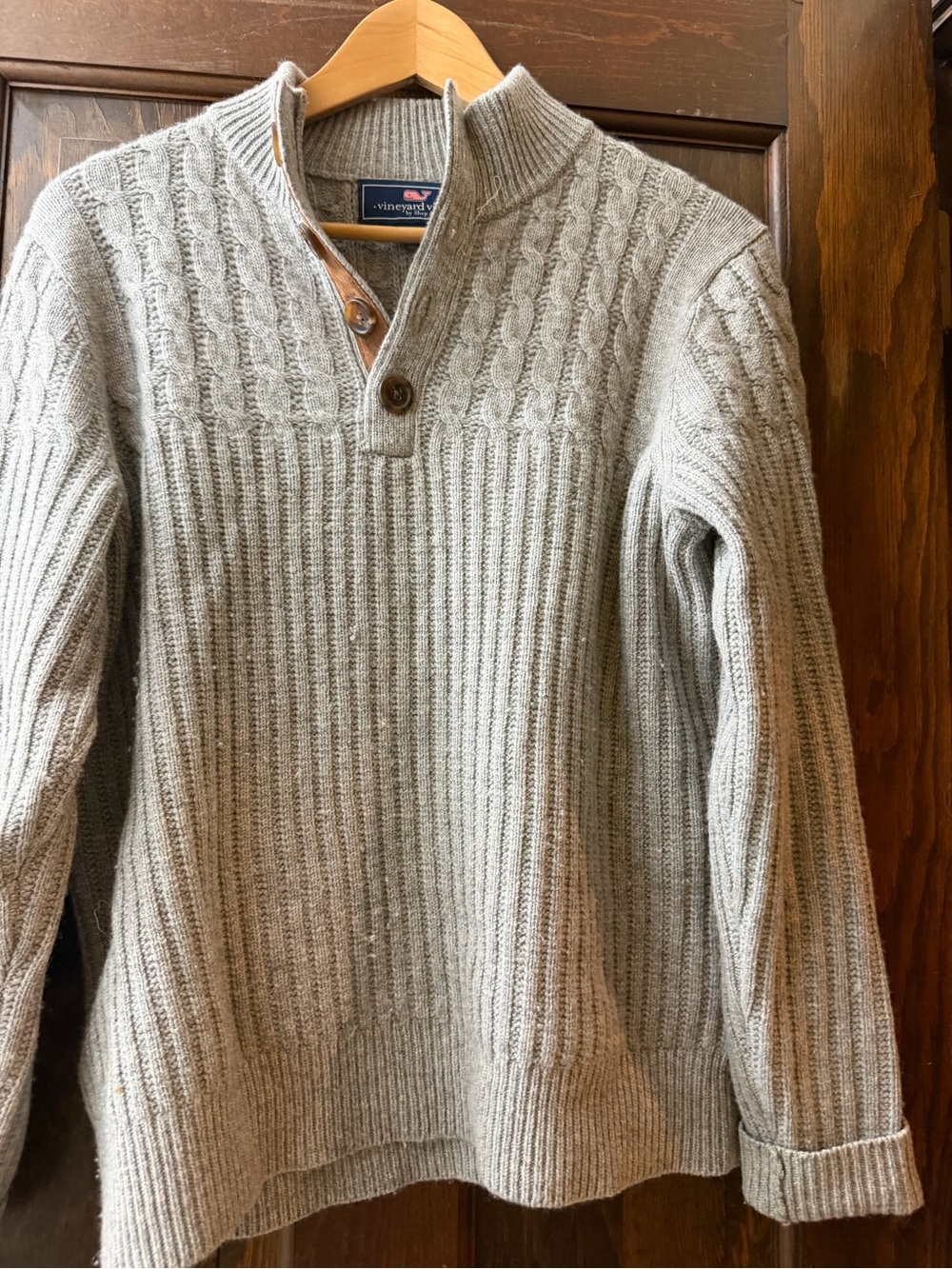 Vineyard Vines Men’s Light Gray Cable-Knit Half-Zip Sweater